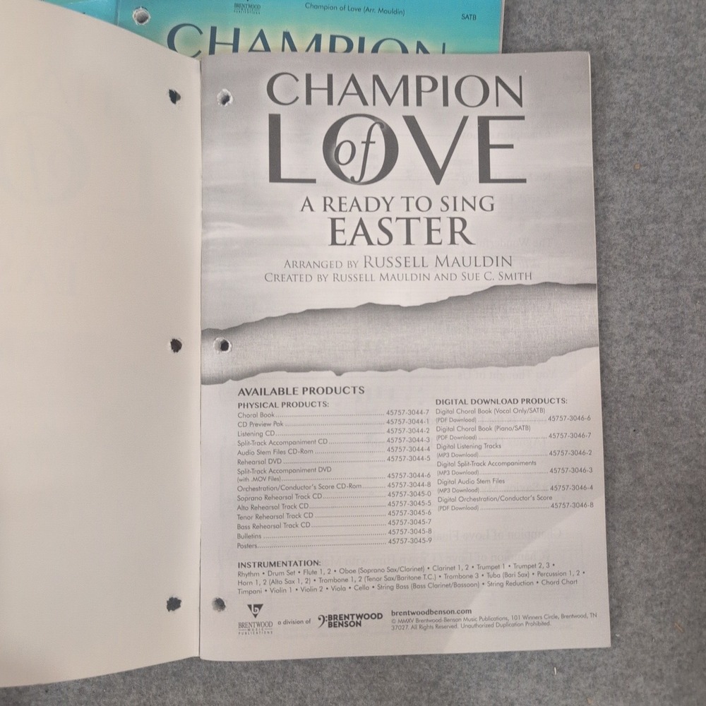Champion of Love Ready to Sing Easter Choral Book Set of 4 Russell Mauldin SATB - Picture 2 of 3